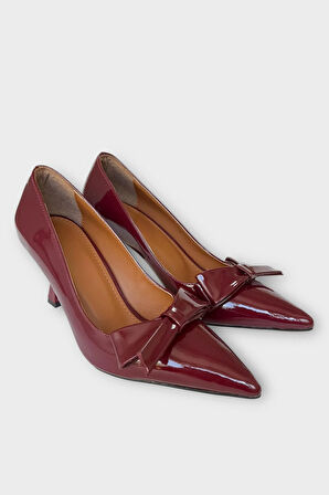 Kadın Fiyonk Tokalı Sivri Burun Topuklu Ayakkabı BORDO