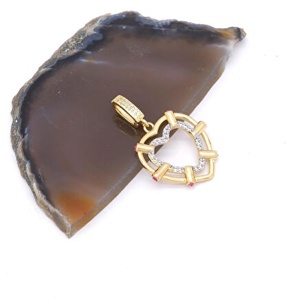 Ajda Charm Çelik Altın Kaplama Kadın Taşlı Kalp Model-CHR-126