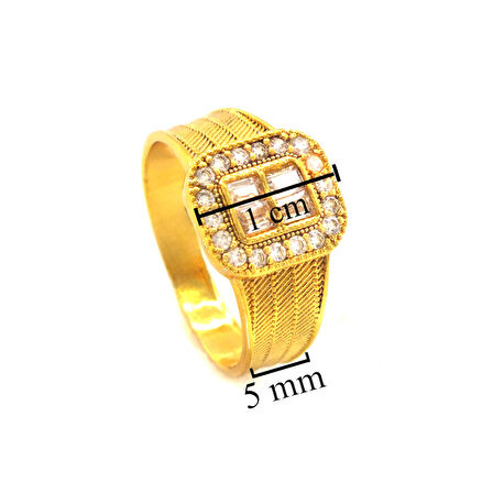 Altın Kaplama Zirkon Taşlı Hasır Model Baget Yüzük YZK-446