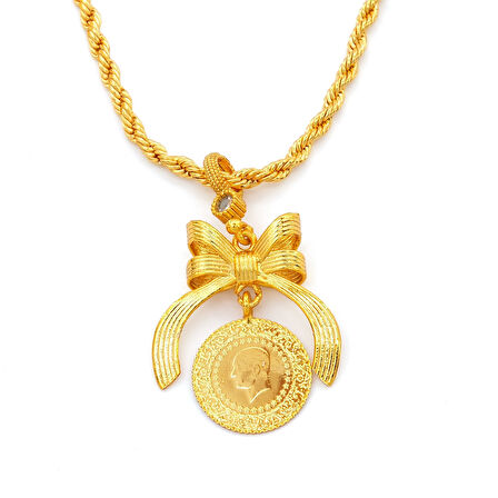 Altın Kaplama Kurdeleli Çeyrek Kolye Ucu TGR-728