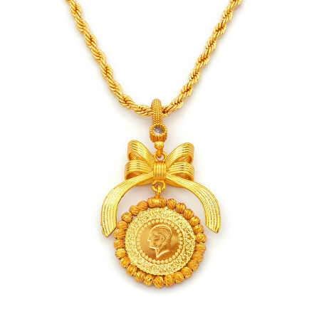 Altın Kaplama Kurdeleli Dorikalı Çeyrek Kolye Ucu TGR-727