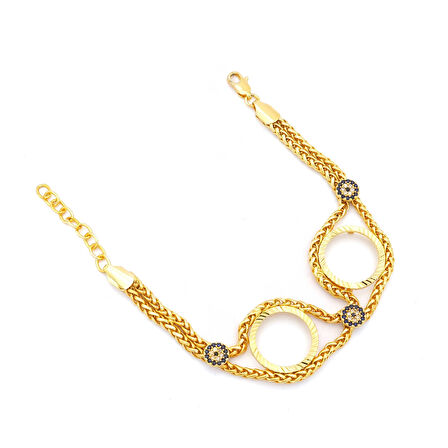 Altın Kaplama Nazar Boncuklu Çeyrek Çerçeve Bileklik BLK-1147