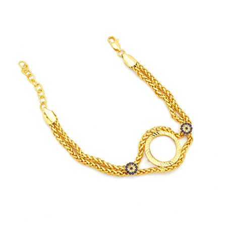 Altın Kaplama Nazar Boncuklu Çeyrek Çerçeve Bileklik BLK-1148