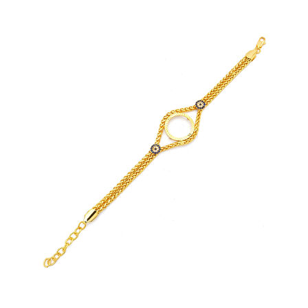 Altın Kaplama Nazar Boncuklu Çeyrek Çerçeve Bileklik BLK-1148