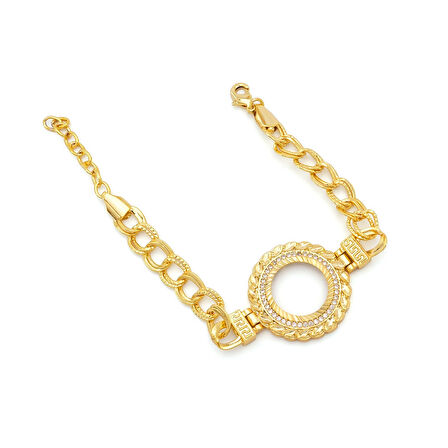 Altın Kaplama İmitasyon Desenli Figaro Model Çeyrek Çerçeve Bileklik BLK-1158