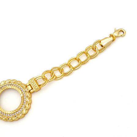 Altın Kaplama İmitasyon Desenli Figaro Model Çeyrek Çerçeve Bileklik BLK-1158