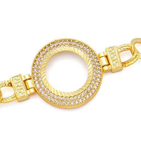 Altın Kaplama İmitasyon 2 Sıra Zirkon Taşlı Desenli Figaro Model Çeyrek Çerçeve Bileklik BLK-1159