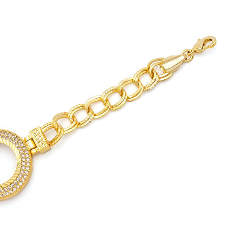 Altın Kaplama İmitasyon 2 Sıra Zirkon Taşlı Desenli Figaro Model Çeyrek Çerçeve Bileklik BLK-1159