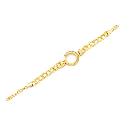 Altın Kaplama İmitasyon Zirkon Taşlı Desenli Figaro Model Çeyrek Çerçeve Bileklik BLK-1160