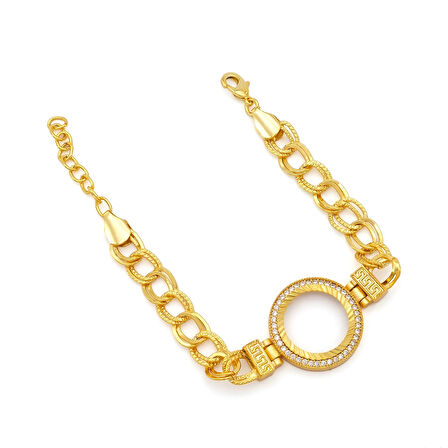 Altın Kaplama İmitasyon Zirkon Taşlı Desenli Figaro Model Çeyrek Çerçeve Bileklik BLK-1160