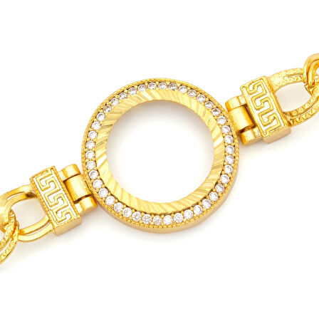 Altın Kaplama İmitasyon Zirkon Taşlı Desenli Figaro Model Çeyrek Çerçeve Bileklik BLK-1160