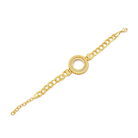 Altın Kaplama İmitasyon Zirkon Taşlı Desenli Figaro Arpa Model Çeyrek Çerçeve Bileklik BLK-1165