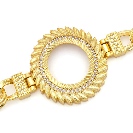 Altın Kaplama İmitasyon Zirkon Taşlı Desenli Figaro Arpa Model Çeyrek Çerçeve Bileklik BLK-1165