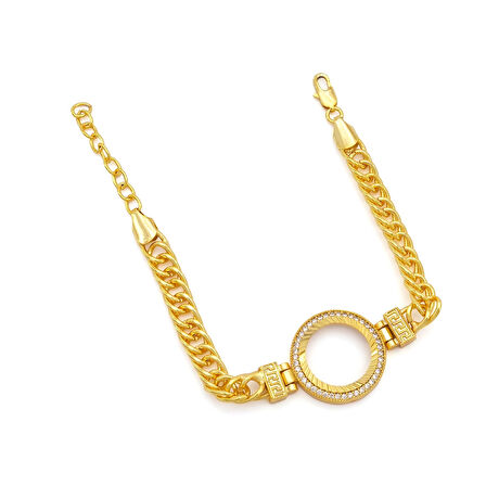 Altın Kaplama İmitasyon  Zirkon Taşlı Zincirli Çeyrek Çerçeve Bileklik BLK-1166