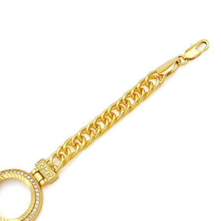 Altın Kaplama İmitasyon  Zirkon Taşlı Zincirli Çeyrek Çerçeve Bileklik BLK-1166