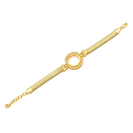 Altın Kaplama İmitasyon Zirkon Taşlı İşlemeli İtalyan  Çeyrek Çerçeve Bileklik BLK-1167