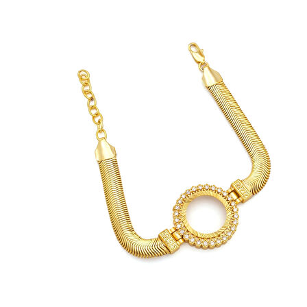 Altın Kaplama İmitasyon Zirkon Taşlı İşlemeli İtalyan  Çeyrek Çerçeve Bileklik BLK-1167