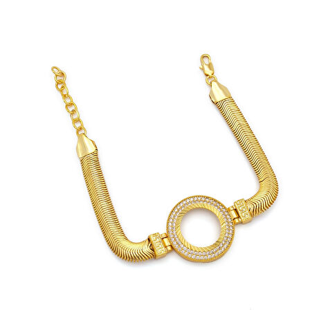 Altın Kaplama İmitasyon 2 Sıra Zirkon Taşlı İtalyan  Çeyrek Çerçeve Bileklik BLK-1168