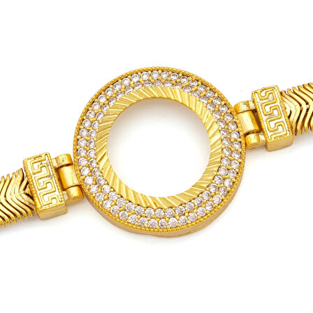 Altın Kaplama İmitasyon 2 Sıra Zirkon Taşlı İtalyan  Çeyrek Çerçeve Bileklik BLK-1168