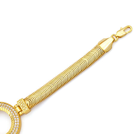 Altın Kaplama İmitasyon 2 Sıra Zirkon Taşlı İtalyan  Çeyrek Çerçeve Bileklik BLK-1168