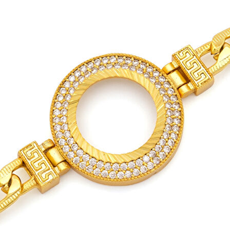 Altın Kaplama İmitasyon 2 Sıra Zirkon Taşlı Desenli Figaro Çeyrek Çerçeve Bileklik BLK-1169