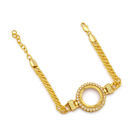 Altın Kaplama İmitasyon Zirkon Taşlı İşlemeli Zincir Çeyrek Çerçeve Bileklik BLK-1170