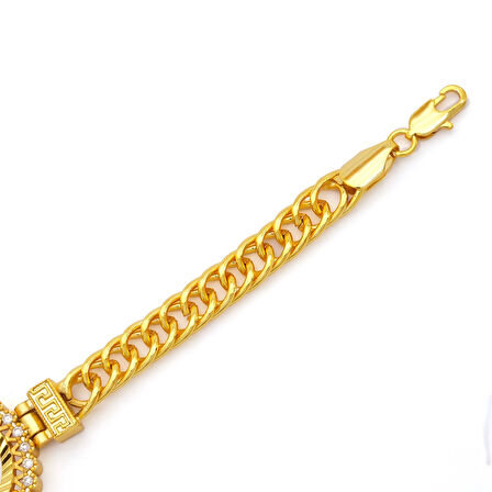 Altın Kaplama İmitasyon Zirkon Taşlı İşlemeli Zincir Çeyrek Çerçeve Bileklik BLK-1170