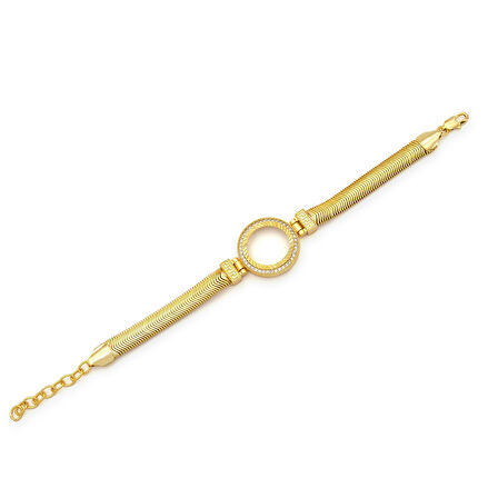 Altın Kaplama İmitasyon Zirkon Taşlı İtalyan  Çeyrek Çerçeve Bileklik BLK-1172