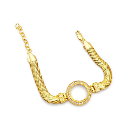 Altın Kaplama İmitasyon Zirkon Taşlı İtalyan  Çeyrek Çerçeve Bileklik BLK-1172