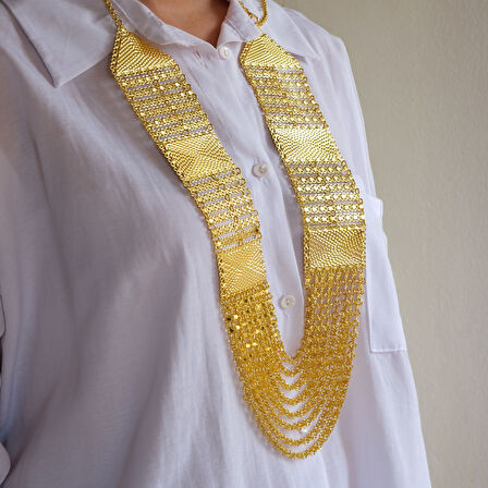 Altın Kaplama İmitasyon 8 Sıralı Urfa Akıtma Kolye KLY-657