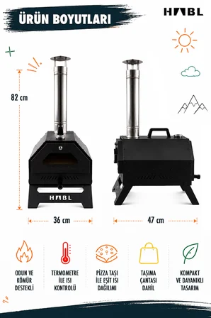 HABL Portatif Pizza Fırını Odun ve Kömürlü Taşıma Çantalı Pizza Taşı Dahil Kamp Tipi Fırın