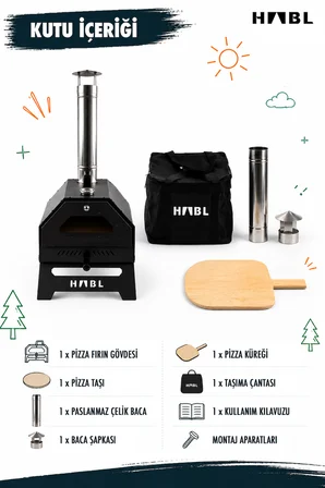 HABL Portatif Pizza Fırını Odun ve Kömürlü Taşıma Çantalı Pizza Taşı Dahil Kamp Tipi Fırın