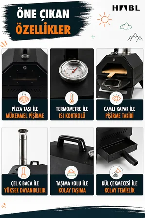 HABL Portatif Pizza Fırını Odun ve Kömürlü Taşıma Çantalı Pizza Taşı Dahil Kamp Tipi Fırın