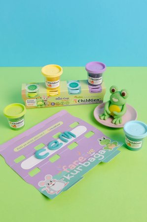 ChildGen Doğal Oyun Hamuru - Mini-Cup Kurbağa ve Fare 4x65gr (Pastel Renkler)