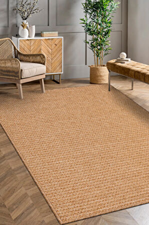 Jutena Jüt Görünümlü Bukle Halı | Hasır Renk, İnce Form, Dayanıklı ve Tozumaz