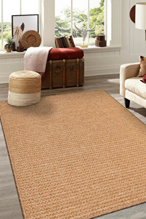 Jutena Jüt Görünümlü Bukle Halı | Hasır Renk, İnce Form, Dayanıklı ve Tozumaz