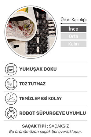 Oyun Şehri Çocuk Oyun Halısı | 3 Boyutlu Araba Yolu Desenli, Tozumaz, Kolay Temizlik, Jüt Tabanlı