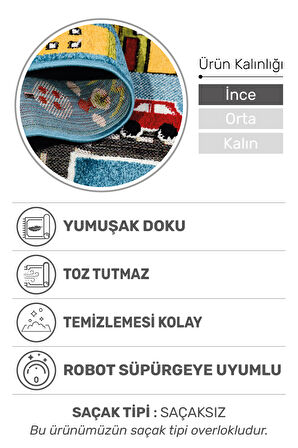 Oyun Şehri Çocuk Oyun Halısı | 3 Boyutlu Araba Yolu Desenli, Tozumaz, Kolay Temizlik, Jüt Tabanlı