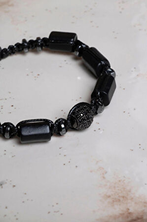 SERTİFİKALI Sodalit-Hematit Doğal Taş Makrome Ayarlanabilir Zirkon Aparatlı Bileklik No:2