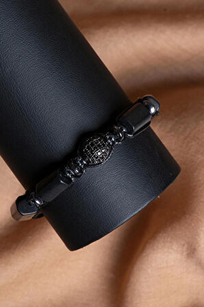 SERTİFİKALI Sodalit-Hematit Doğal Taş Makrome Ayarlanabilir Zirkon Aparatlı Bileklik No:2