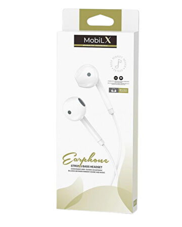 MobiLX ME-02 Beyaz Spor Kulak İçi Kulaklık – Aux Girişli, HD Ses Kalitesi, Tüm Telefon ve Cihazlarla Uyumlu