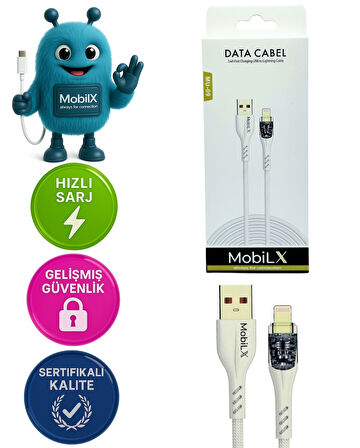 MobiLX MU-09 3.4A Örgülü Işıklı USB to Lightning Hızlı Şarj ve Data Kablosu (1m)