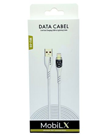 MobiLX MU-09 3.4A Örgülü Işıklı USB to Lightning Hızlı Şarj ve Data Kablosu (1m)