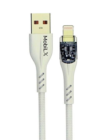 MobiLX MU-09 3.4A Örgülü Işıklı USB to Lightning Hızlı Şarj ve Data Kablosu (1m)