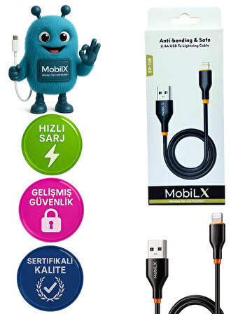 MobiLX MU-08 2.4A Silikon USB to Lightning Hızlı Şarj ve Data Kablosu (1m)