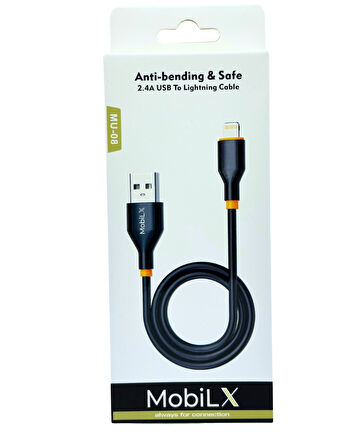 MobiLX MU-08 2.4A Silikon USB to Lightning Hızlı Şarj ve Data Kablosu (1m)
