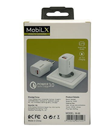 MobiLX QC 3.0 Universal Şarj Başlığı – USB Travel Charger EU | Model: M-05
