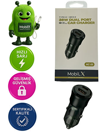 MobiLX 38W Araç Şarj Cihazı – Çift USB Çıkışlı | Type-C + QC 3.0 | Model: MC-05