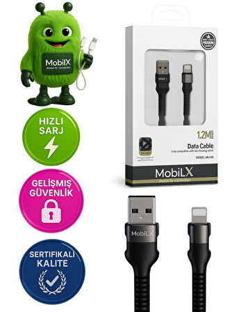 MobiLX Lightning Şarj Kablosu – 1.2 Metre | Hızlı Şarj Destekli | Model: MU-05