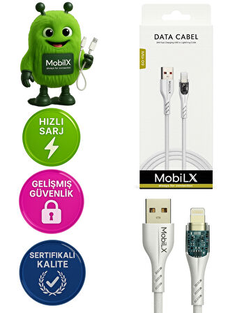 MobiLX 3.4A Lightning Şarj Kablosu – USB to Lightning | Örgülü Yapı | Model: MU-09